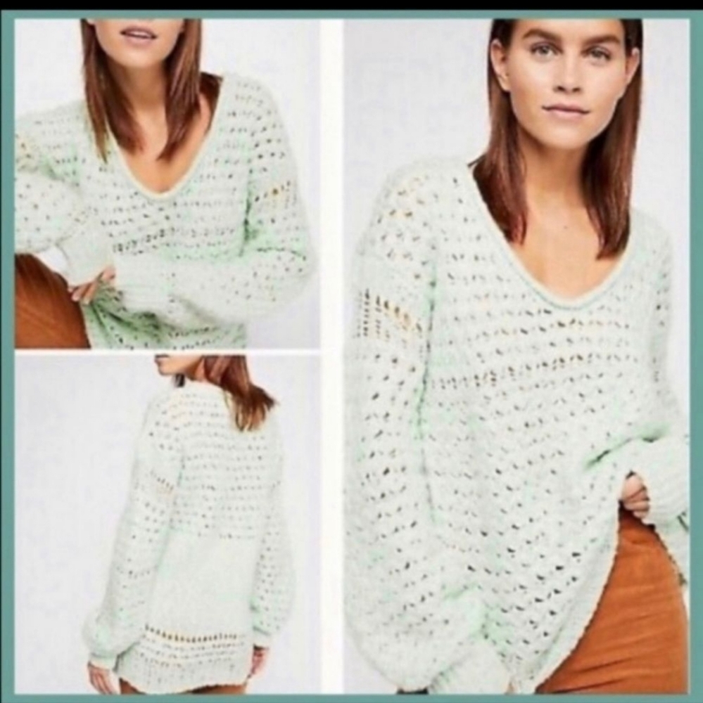 FREE PEOPLE Crashing Waves Loose Knit Mint Green Sweater NWT - Picture 3 of 13